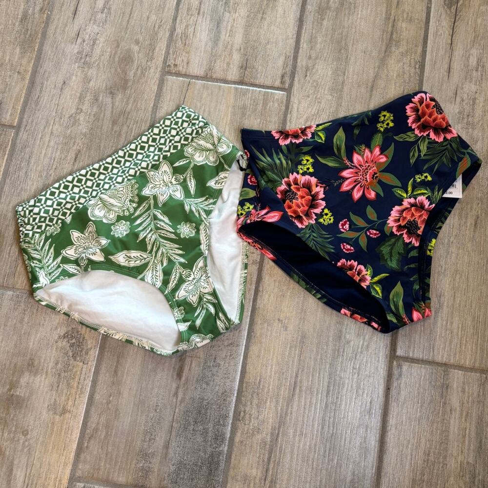 Shade & Shore Floral Print High Waist Bikini Bottoms Swimsuit Bathing Suit XS